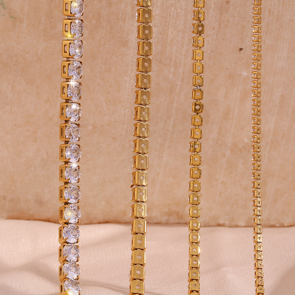 Minimalist Geometric Zircon Stainless Steel Necklace and Bracelet Set
