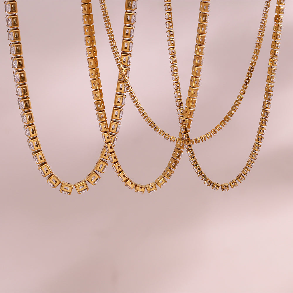 Minimalist Geometric Zircon Stainless Steel Necklace and Bracelet Set