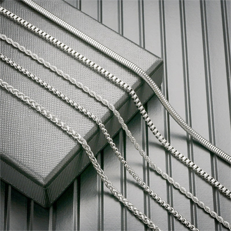 Simple Geometric Stainless Steel Chain Necklace with Pearl and Box Link Design