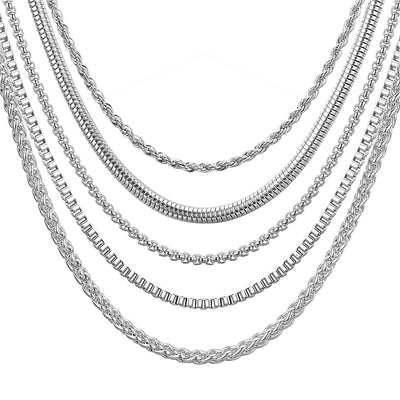 Simple Geometric Stainless Steel Chain Necklace with Pearl and Box Link Design