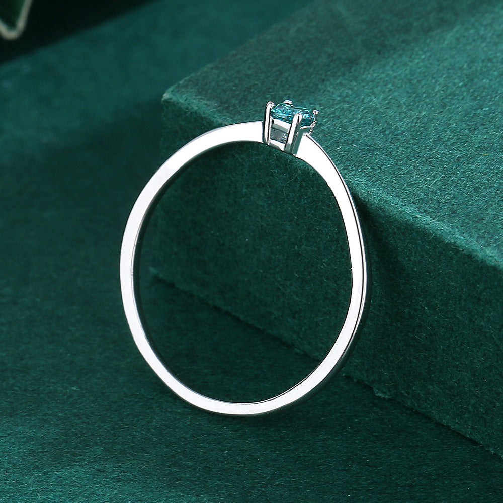 Simple Geometric Sterling Silver Square Paraiba Tourmaline-Inspired Ring