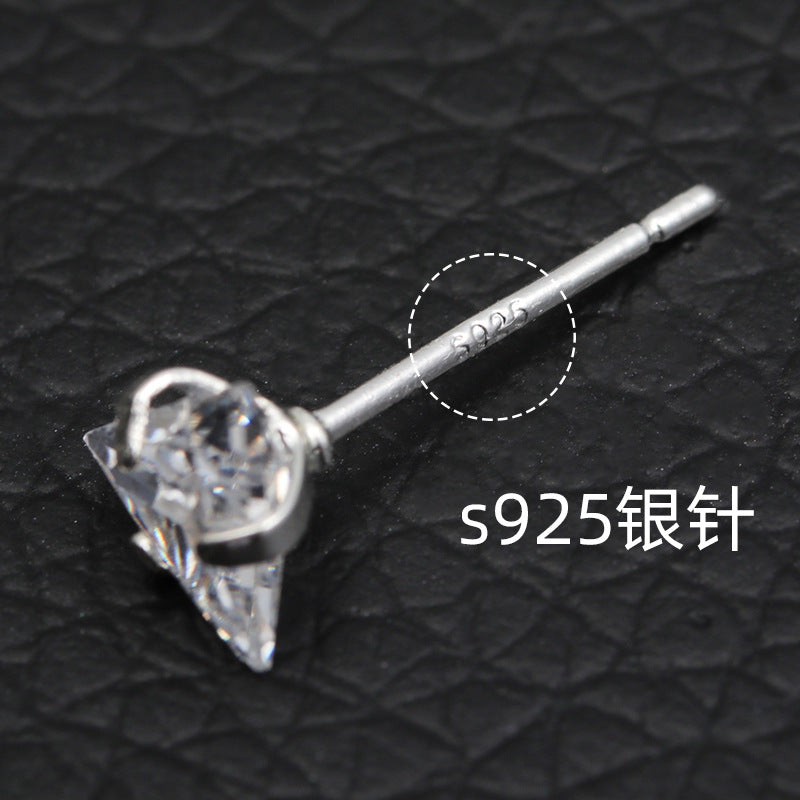 Simple Geometric 925 Sterling Silver Zircon Stud Earrings Set