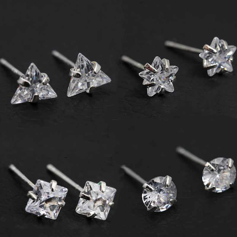 Simple Geometric 925 Sterling Silver Zircon Stud Earrings Set