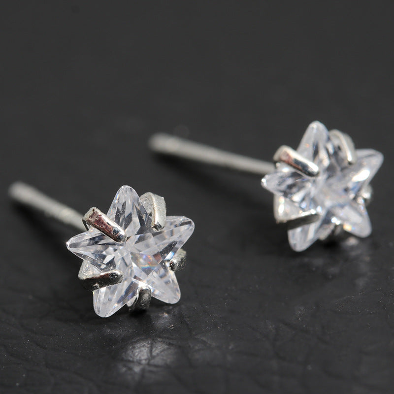 Simple Geometric 925 Sterling Silver Zircon Stud Earrings Set