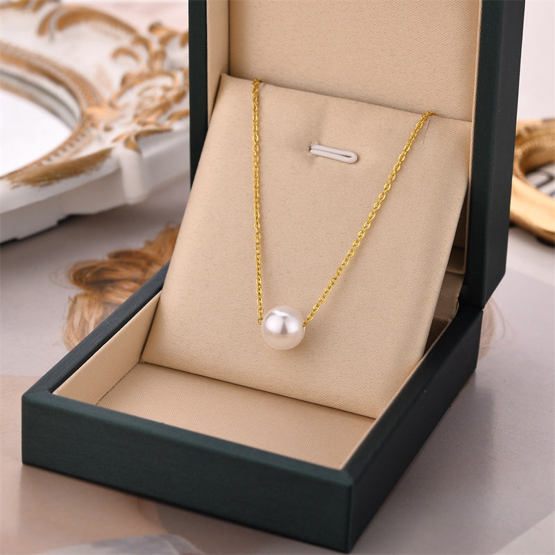 Simple Geometric Titanium Steel Necklace with Artificial Pearls