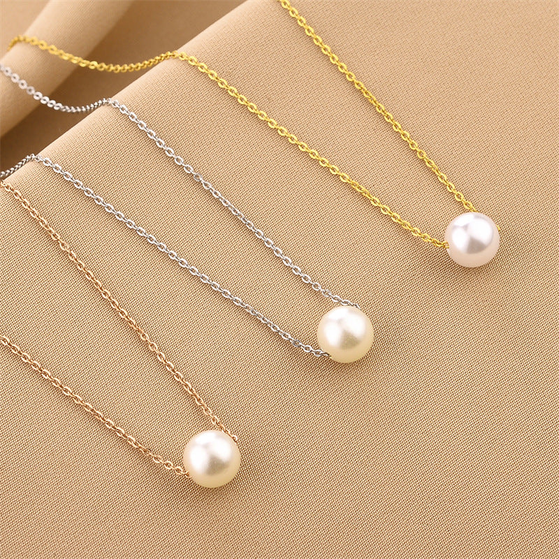 Simple Geometric Titanium Steel Necklace with Artificial Pearls