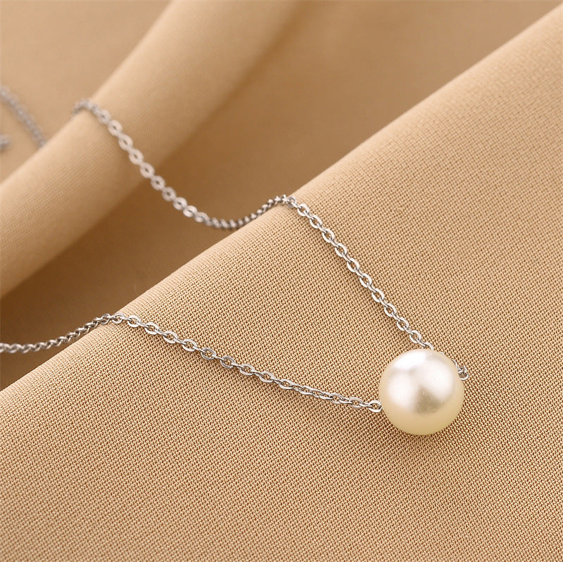 Simple Geometric Titanium Steel Necklace with Artificial Pearls