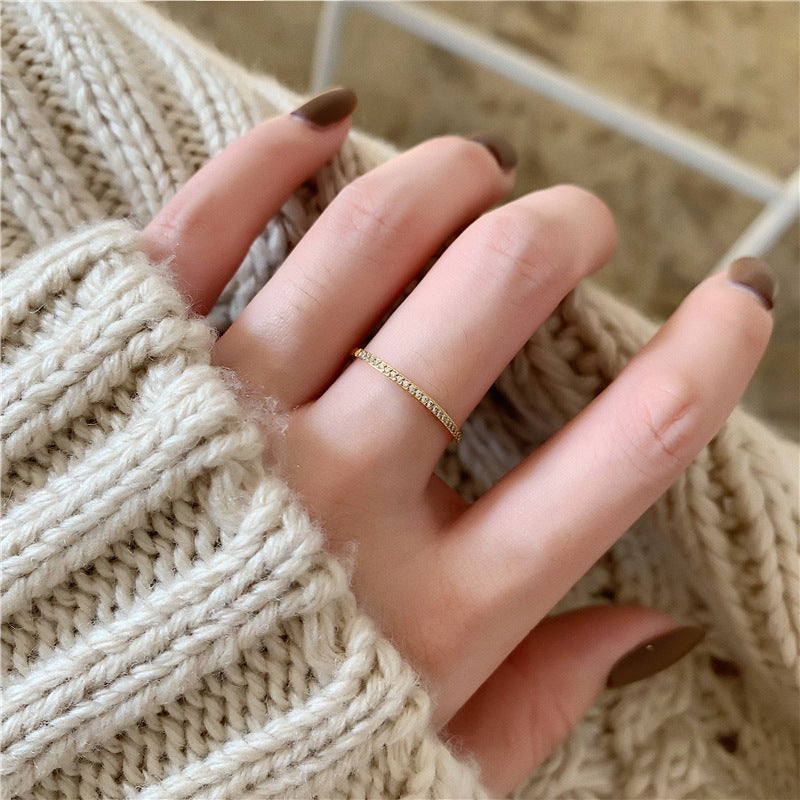 Simple Geometric Titanium Steel Rhinestone Couple Rings in Rose Gold