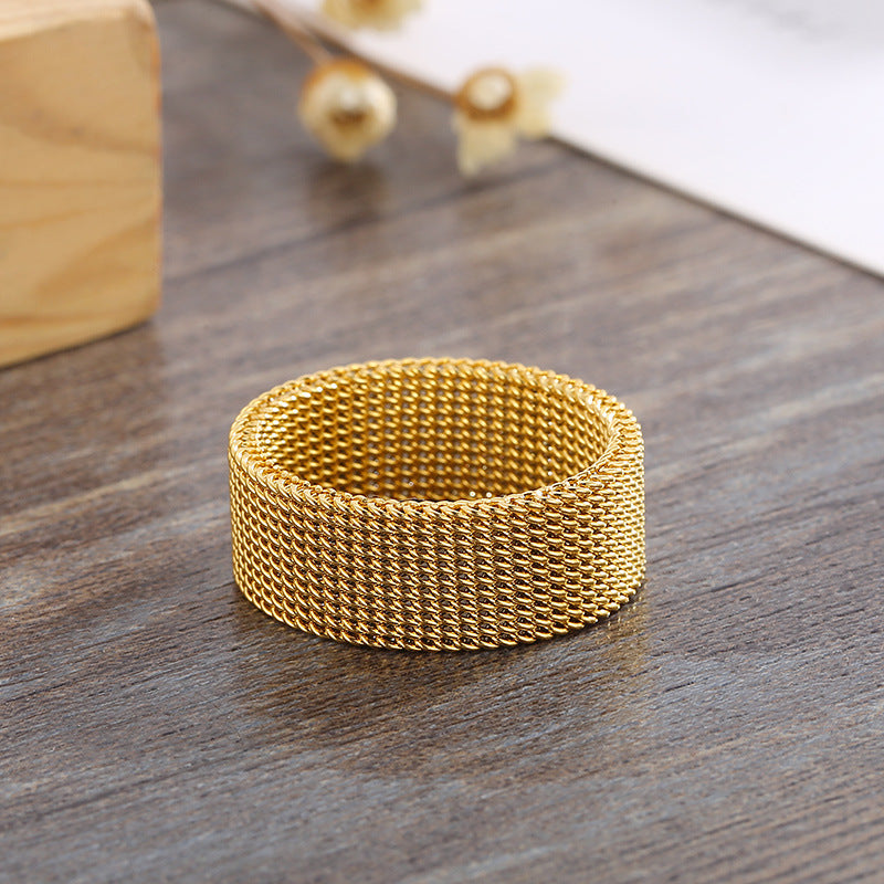 Minimalist Geometric Titanium Steel Grid Rings - Unisex Openwork Design