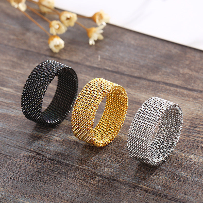 Minimalist Geometric Titanium Steel Grid Rings - Unisex Openwork Design