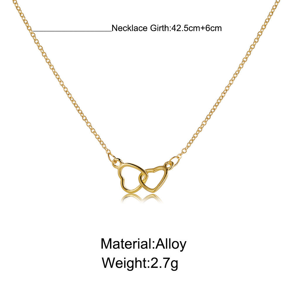 Simple Heart Double Circle Pendant Necklace for Women