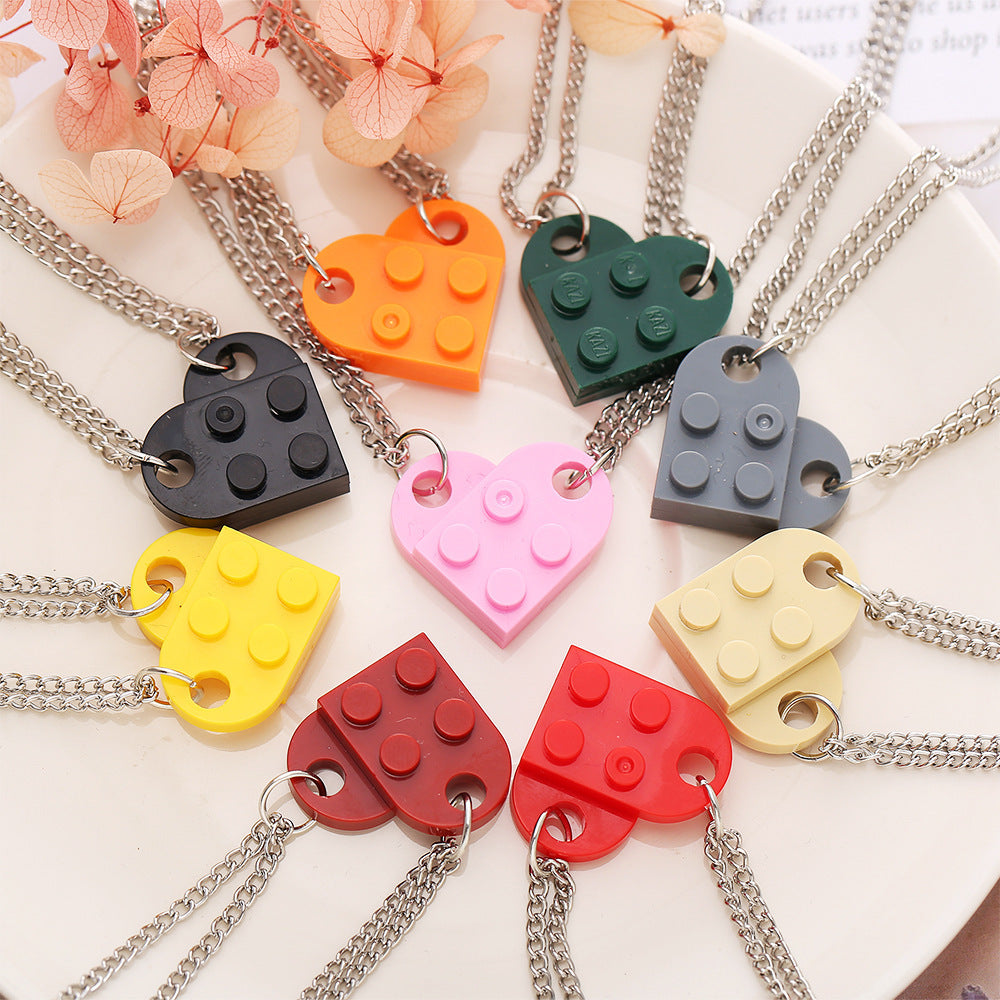Simple Heart Shape Alloy Pendant Necklace with Colorful Cross Chain