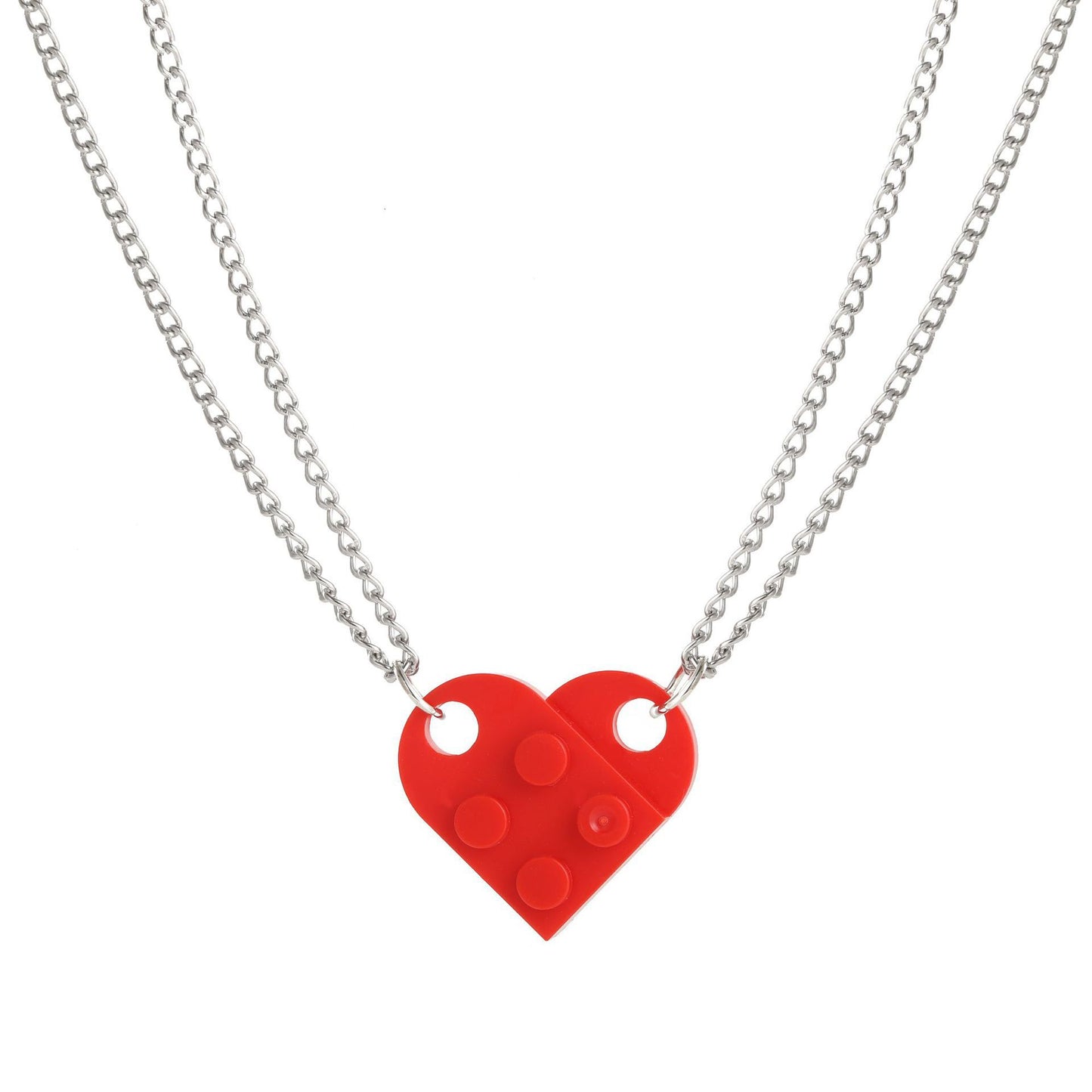 Simple Heart Shape Alloy Pendant Necklace with Colorful Cross Chain