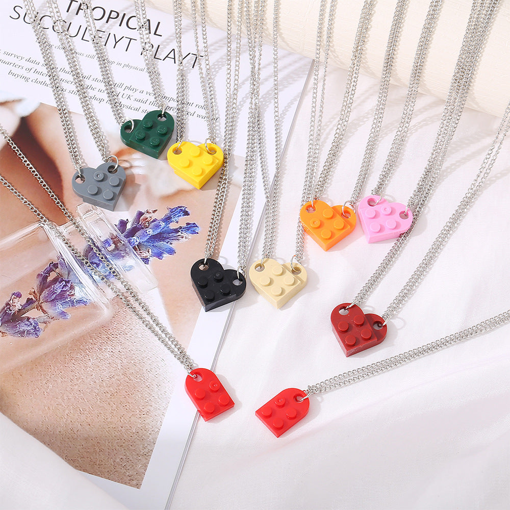 Simple Heart Shape Alloy Pendant Necklace with Colorful Cross Chain