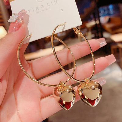 Simple Heart Shape Metal Plated Women's Hoop Earrings