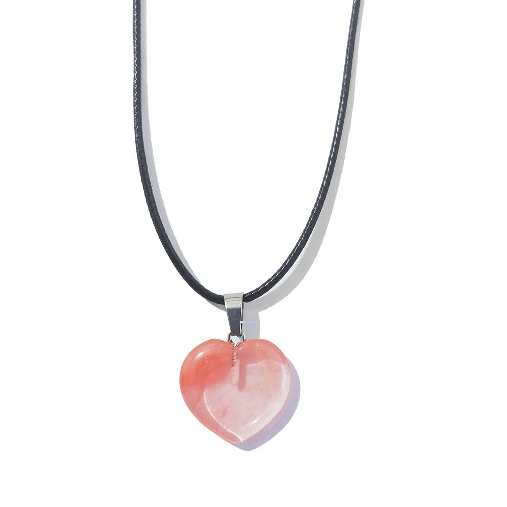 Simple Heart-Shaped Natural Stone Carved Pendant Necklace