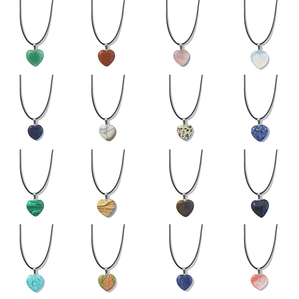 Simple Heart-Shaped Natural Stone Carved Pendant Necklace
