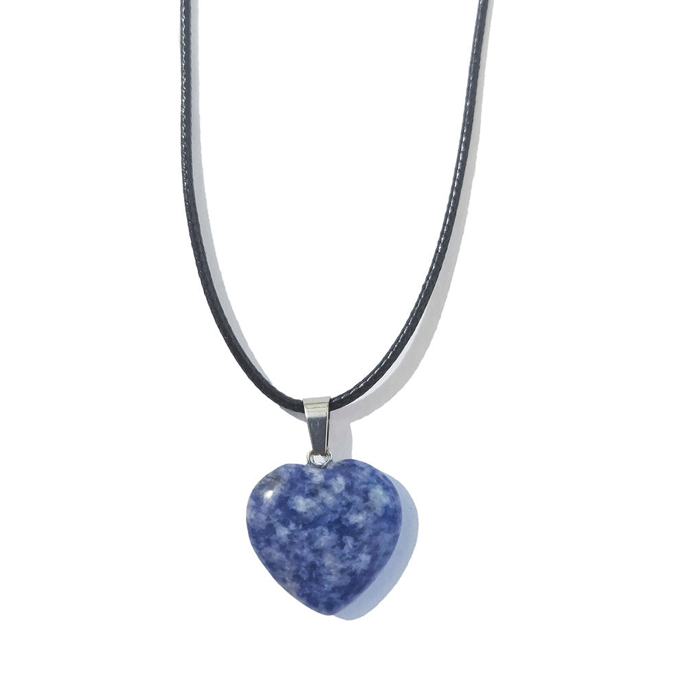 Simple Heart-Shaped Natural Stone Carved Pendant Necklace