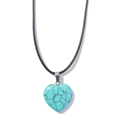 Simple Heart-Shaped Natural Stone Carved Pendant Necklace