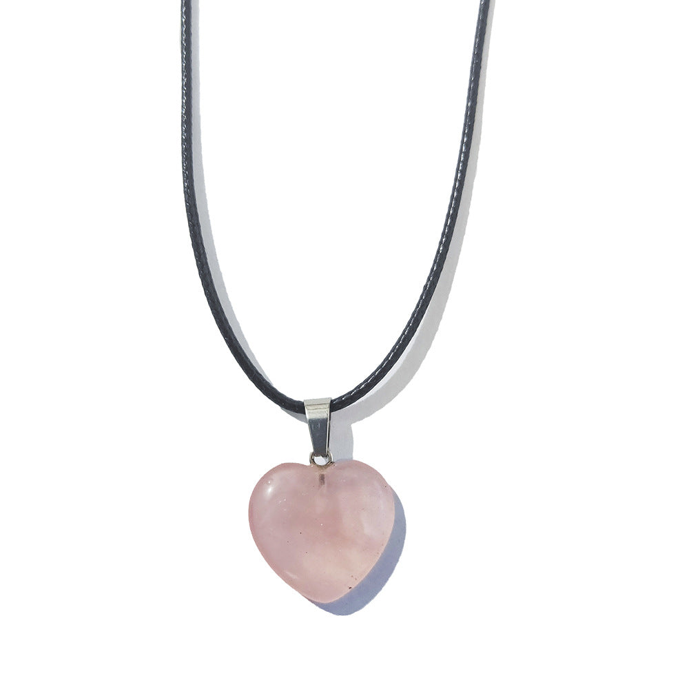 Simple Heart-Shaped Natural Stone Carved Pendant Necklace
