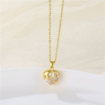 Simple Heart-Shaped Stainless Steel Zircon Crystal Necklace