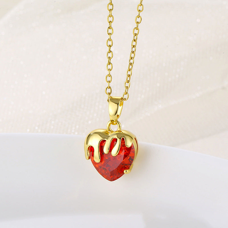 Simple Heart-Shaped Stainless Steel Zircon Crystal Necklace