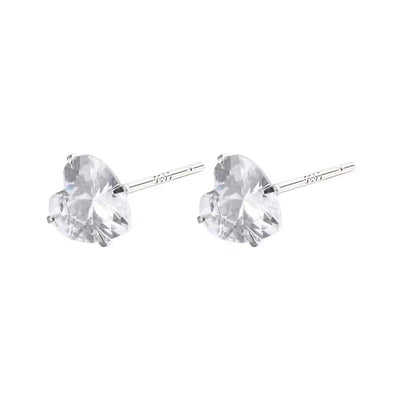 Simple Heart Shape Sterling Silver Zircon Stud Earrings