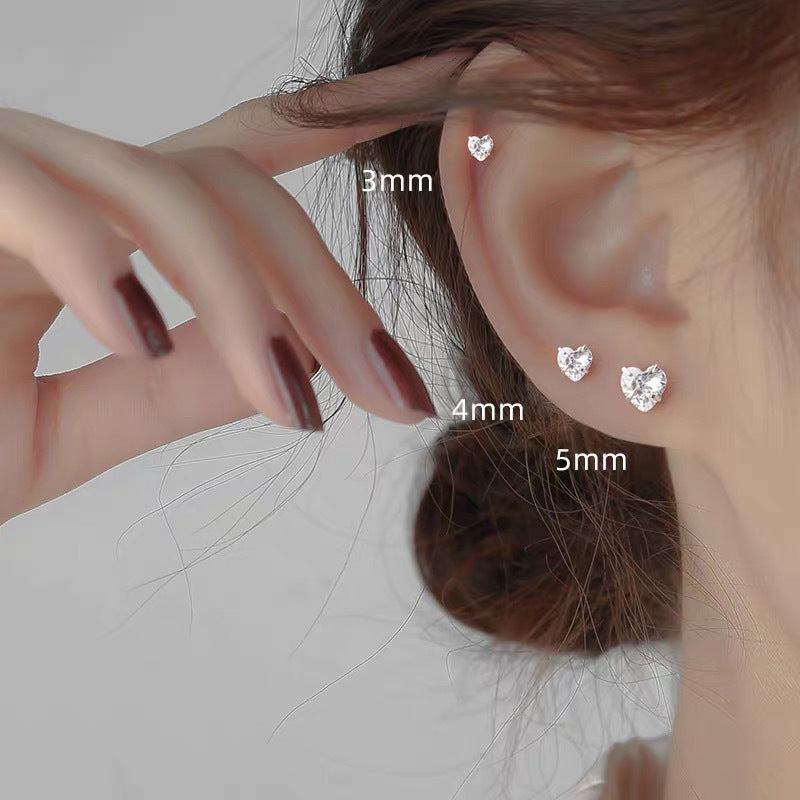 Simple Heart Shape Sterling Silver Zircon Stud Earrings