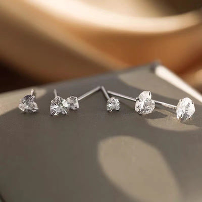 Simple Heart Shape Sterling Silver Zircon Stud Earrings