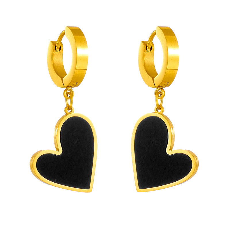 Simple Heart Shape Titanium Steel Shell Inlay Drop Earrings for Women