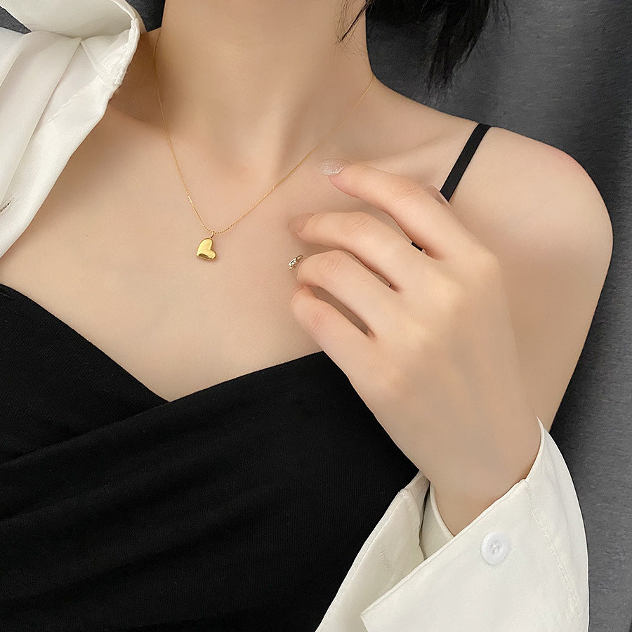 Minimalist Heart Pendant Titanium Steel Necklace - 18k Gold Plated Dainty Chain