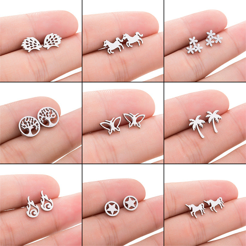 Simple Style Coconut Tree Butterfly Stainless Steel Hollow Out Earrings