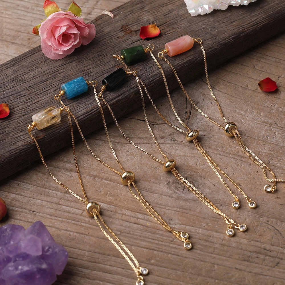 Simple Irregular Agate Prism Stone Metal Chain Adjustable Bracelet for Women