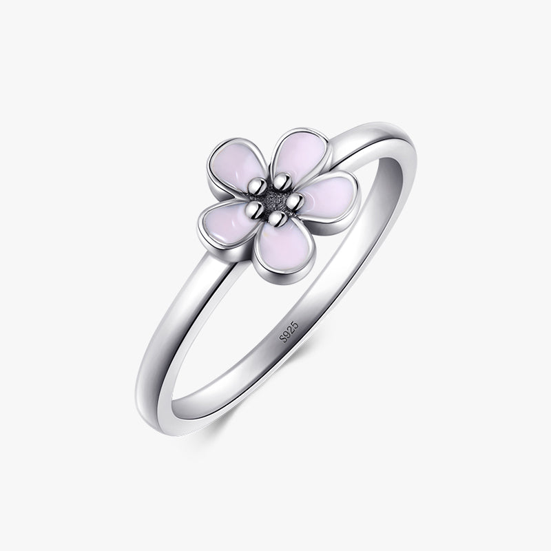 Korean Style Purple Enamel Flower Sterling Silver Ring