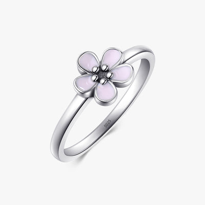 Korean Style Purple Enamel Flower Sterling Silver Ring