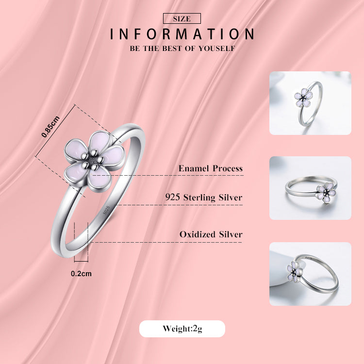Korean Style Purple Enamel Flower Sterling Silver Ring