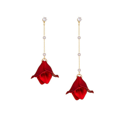 Simple Style Leaf Acrylic and Pearl Flower Drop Earrings for Women
