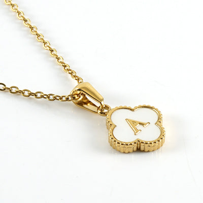 Minimalist Clover & Leaf Letter Gold Plated Stainless Steel Pendant Necklace