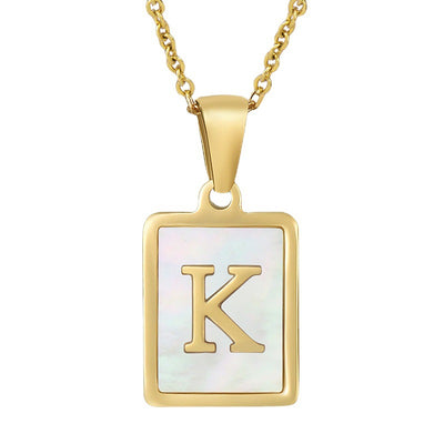 Stainless Steel Alphabet Pendant Necklace with Inlay Shell and 18K Gold Plating