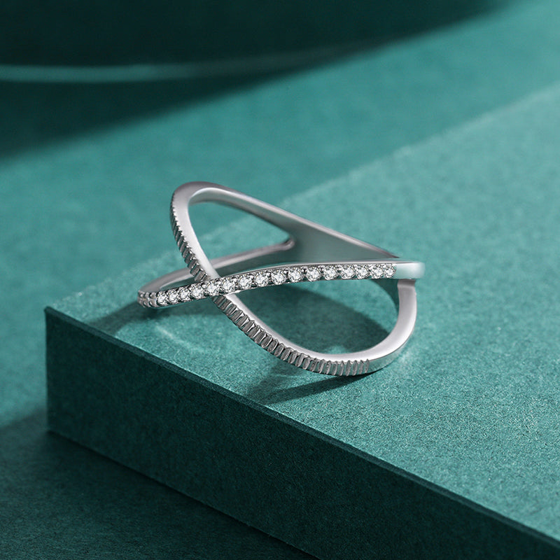 Minimalist Zircon Inlay Rhodium Plated Adjustable Open Ring