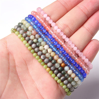 Minimalist Natural Stone Beaded Bracelet - 4mm Gemstone Jewelry for Women
