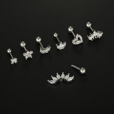 Simple Moon Heart Flower Zircon Stainless Steel Ear Studs