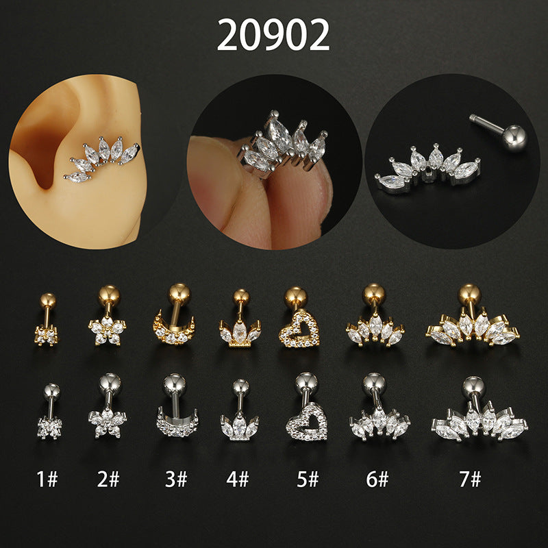 Simple Moon Heart Flower Zircon Stainless Steel Ear Studs