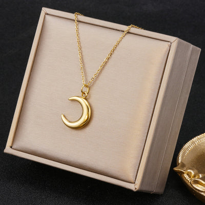 Simple Moon Heart Stainless Steel Pendant Necklace for Women