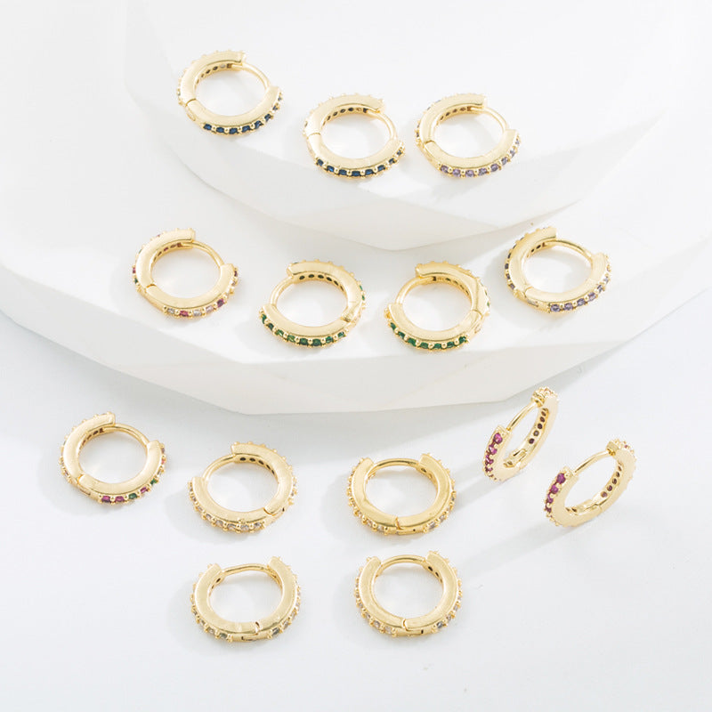 Minimalist O-Shape Zircon Inlaid Gold-Plated Copper Earrings