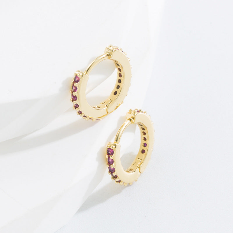 Minimalist O-Shape Zircon Inlaid Gold-Plated Copper Earrings