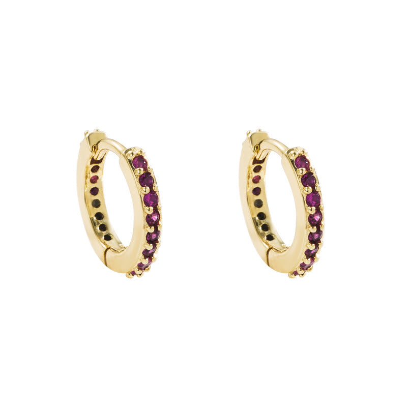 Minimalist O-Shape Zircon Inlaid Gold-Plated Copper Earrings