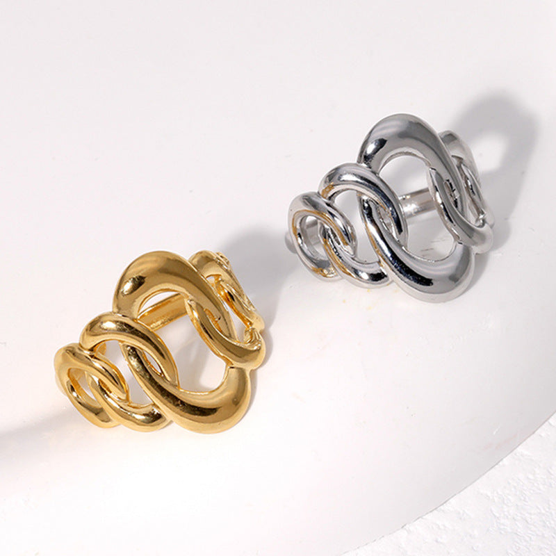 Simple Geometric Oval Stainless Steel Open Ring for Women