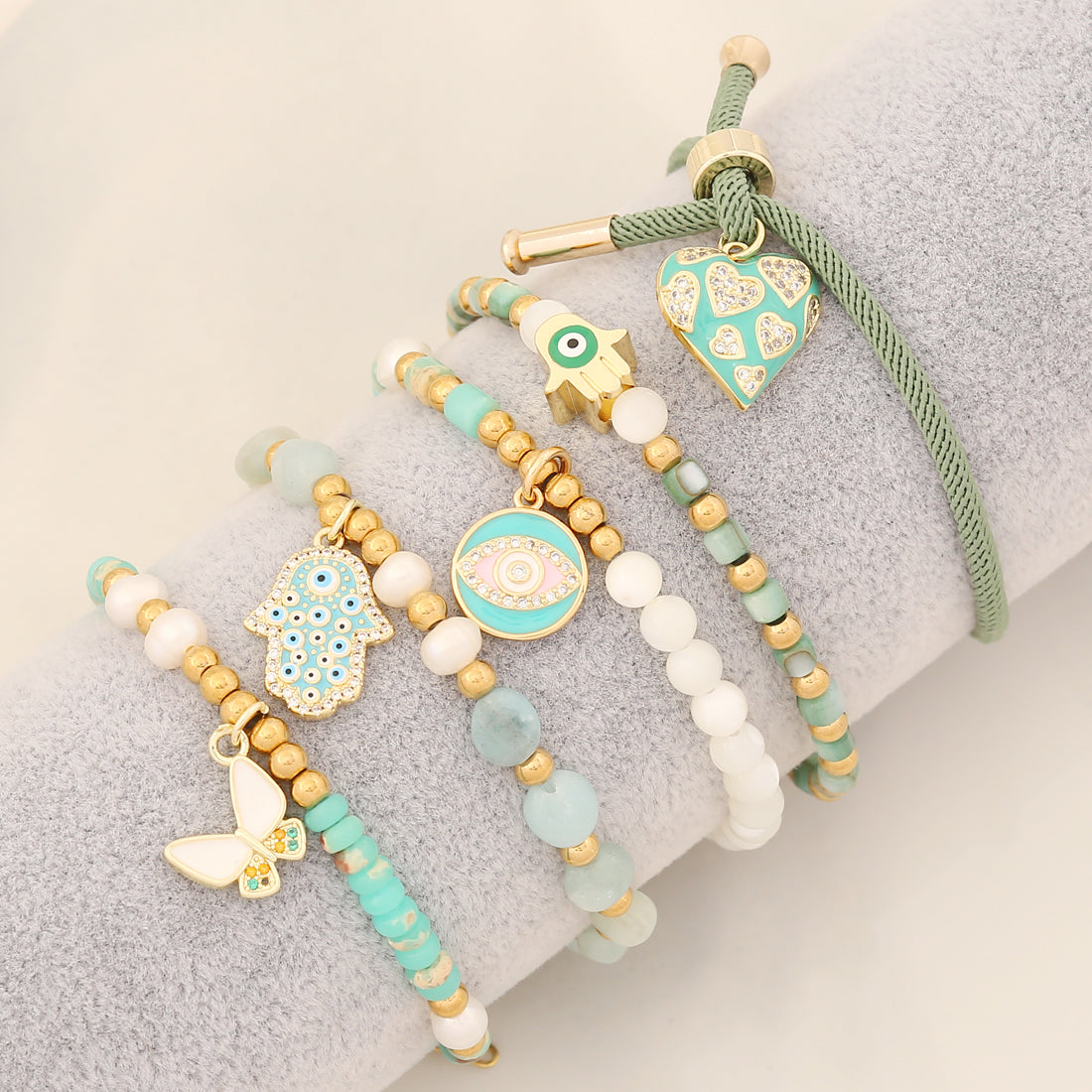Simple Style Natural Stone Stainless Steel Butterfly Eye Palm Beaded Bracelet