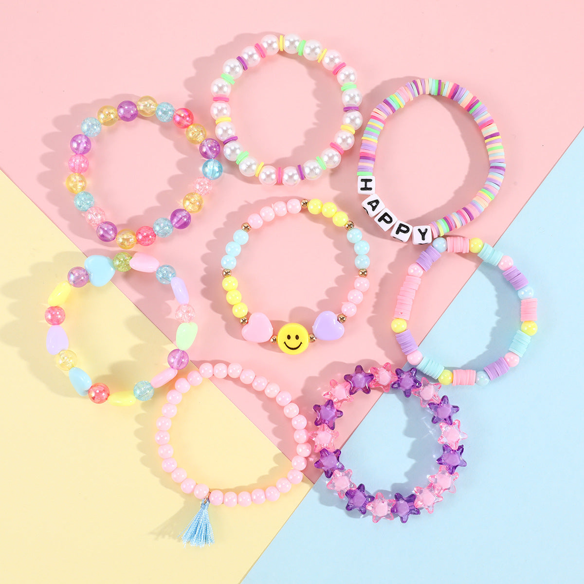 Simple Style Colorful Acrylic Beaded Kids' Bracelets with Pentagram and Smiley Face Design